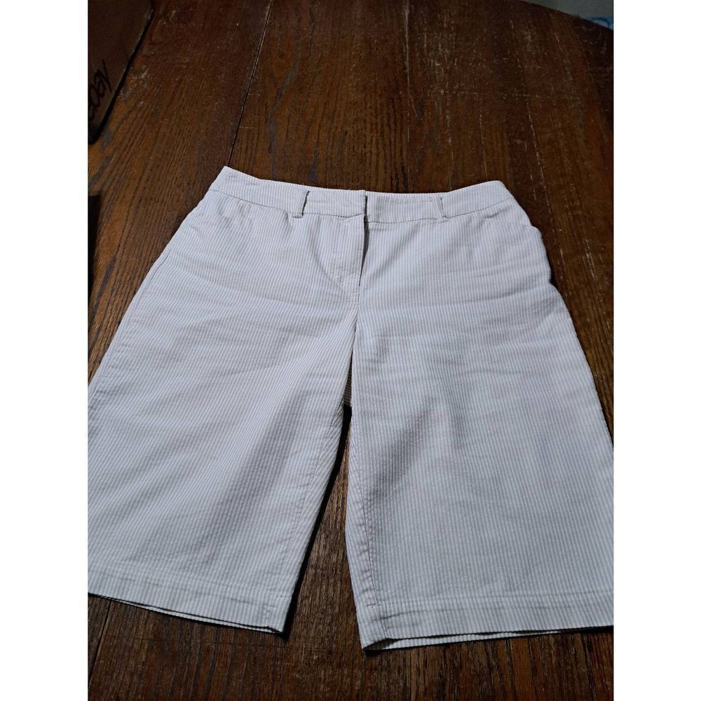 Jones New York Women's Beige Pinstripe Bermuda Shorts